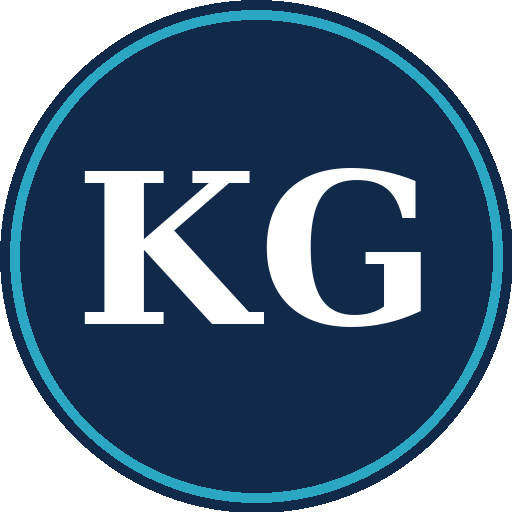 Navy circle monogram with the letters K G in white